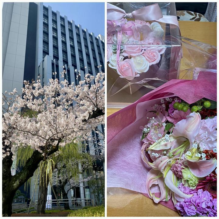 ◉カウントダウン〜卒業式前のサプライズ！
　今日は所属部署で皆さんがお集まりいただき、お花と記念品贈呈のイベントを企画してくださいました。泣いちゃいました😢
　明日はいよいよ本庁で卒業証書（退職辞令）交付式です。