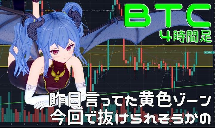 昨日のビットコイン投稿で書いた黄色のひげゾーン、今の上昇で突破できそうな気がするます。ナスダックも「ここ触ったらいったん反発ね」ってポイントに触れたことだしの、だいじょぶじゃろ。無事抜けられたら今度は4万ドルをサポートラインに変えて4万40
