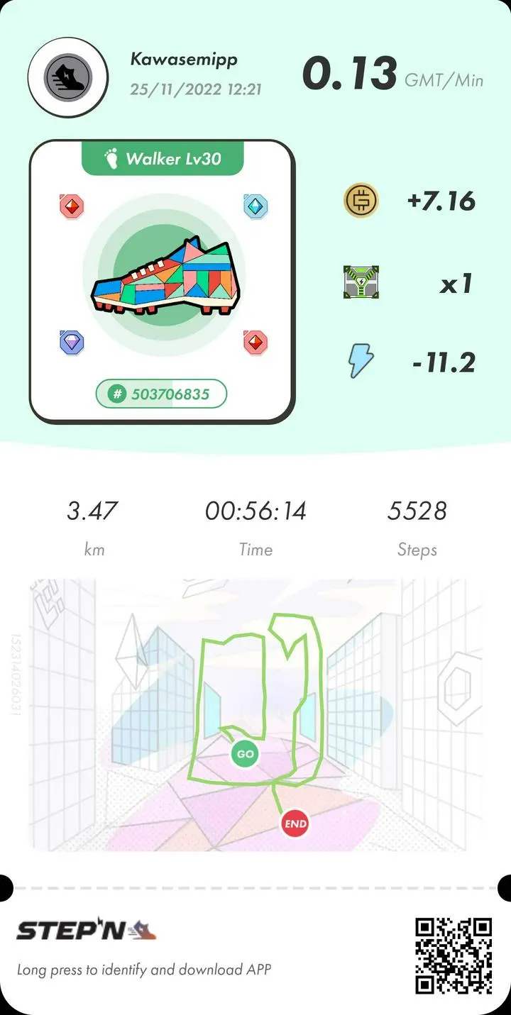【STEPN記録213日目🚶】
レインボー+は2月まで実装されないようなので、ひたすらGMTを掘って行こうと思います
謎箱は開けるか迷う…