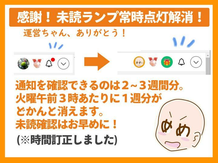 通知を確認できるのは２~３週間分。火曜午前３時頃（※確認しました。月曜->火曜に修正）
に１週分がどかんと消えます。未読確認はお早めに！
